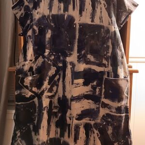 Asymmetrical Abstract Dress Black,W Long With Two Pockets In Front Waist High